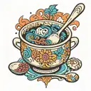 soup bowl with spoon. psychedelic. tattoo design idea