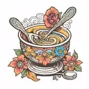 soup bowl with spoon. psychedelic. tattoo design idea