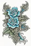cross and blue rose tattoo design idea