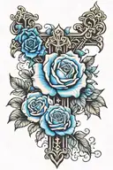 cross and blue rose tattoo design idea