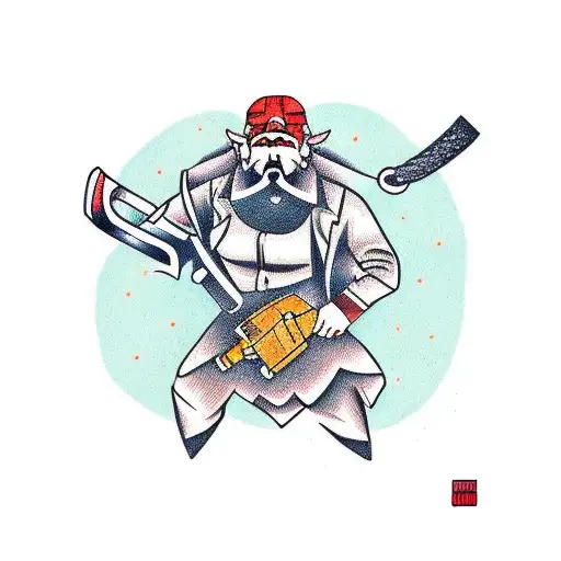 demon lumberjack swinging a chainsaw tattoo design idea