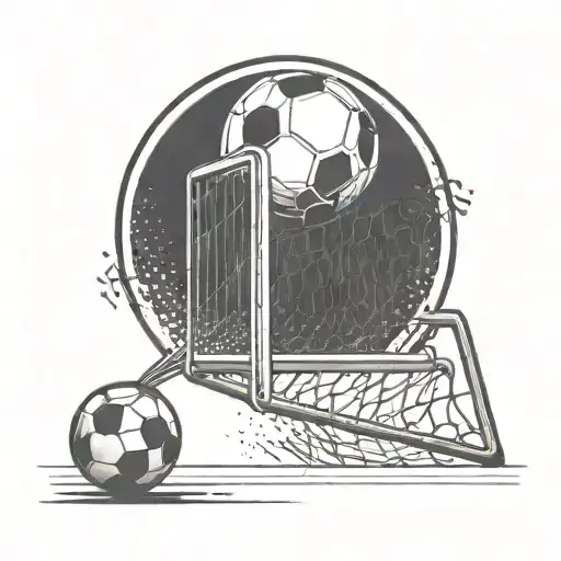 A minimalist design of a soccer goal post with a rising sun in the background, representing the client's dedication to early morning training sessions tattoo design idea