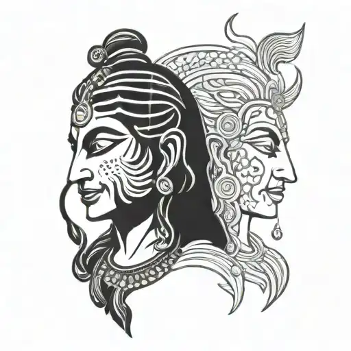 Half face with lord shiva and the other half face with lord krishna tattoo design idea