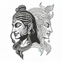Half face with lord shiva and the other half face with lord krishna tattoo design idea