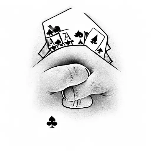 A baseball glove holding a poker hand of aces and eights, with a banner that says 'Family' above it tattoo design idea