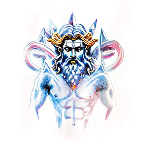 Zeus, Poseidon, and Hades standing on Mount Olympus with lightning bolts tattoo design idea