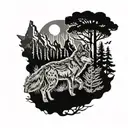 Indian, coyote, feather, canyon, fern, wind tattoo design idea