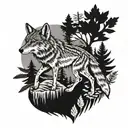 Indian, coyote, feather, canyon, fern, wind tattoo design idea
