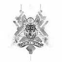 Generate a tattoo design showcasing military dog tags set against a backdrop of intense warfare, evoking a profound sens tattoo design idea