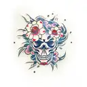 Japones yin yan skull with cherry blossoms tattoo design idea