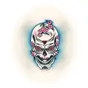 Japones yin yan skull with cherry blossoms tattoo design idea