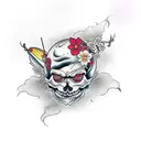 Japones yin yan skull with cherry blossoms tattoo design idea