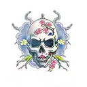 Japones yin yan skull with cherry blossoms tattoo design idea