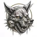 wolf scull pentagram  tattoo design idea