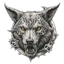 wolf scull pentagram  tattoo design idea