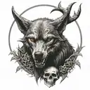 wolf scull pentagram  tattoo design idea