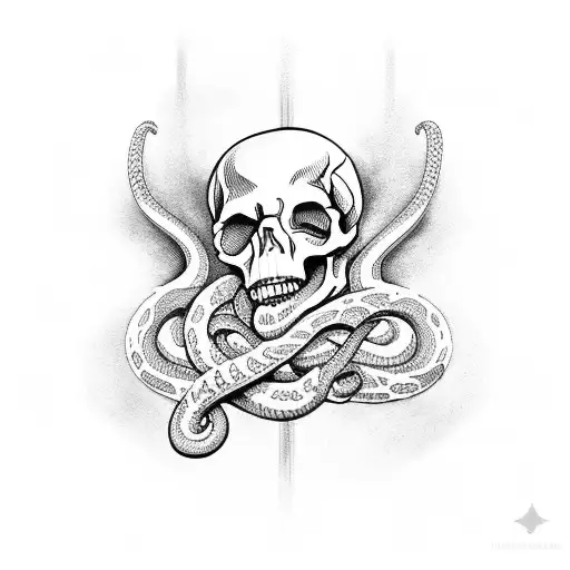 skull ans snake tattoo design idea
