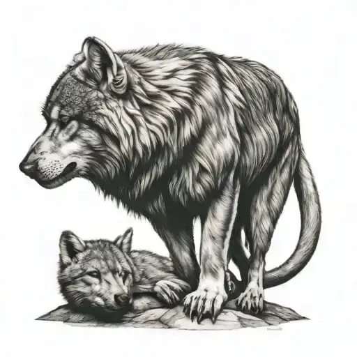 wolf and monkey sleeping tattoo design idea