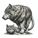 wolf and monkey sleeping tattoo design idea