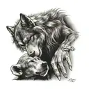wolf and monkey sleeping tattoo design idea