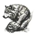 wolf and monkey sleeping tattoo design idea