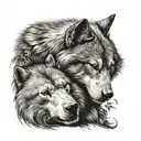 wolf and monkey sleeping tattoo design idea