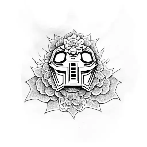 mf doom mask with flowers tattoo design idea