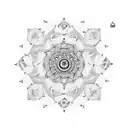 A mandala-inspired design featuring cricket bats, balls, and meditation symbols tattoo design idea