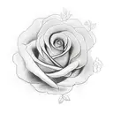 sideways facing blindfolded angel folding a large rose in the prayer position  tattoo design idea