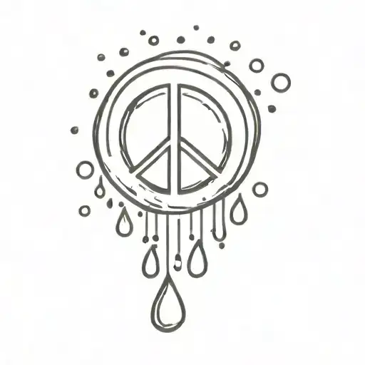 pure life peace symbol surrounded my rain drops falling tattoo design idea