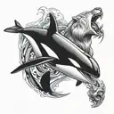 orca and lion roaring tattoo design idea