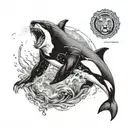 orca and lion roaring tattoo design idea