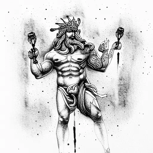zeus holding a thunderbolt in his right hand tattoo design idea