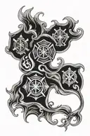 A tattoo design featuring four unique symbols representing each of your children, intertwined with flames to symbolize your occupation as a firefighter tattoo design idea