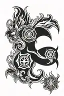A tattoo design featuring four unique symbols representing each of your children, intertwined with flames to symbolize your occupation as a firefighter tattoo design idea