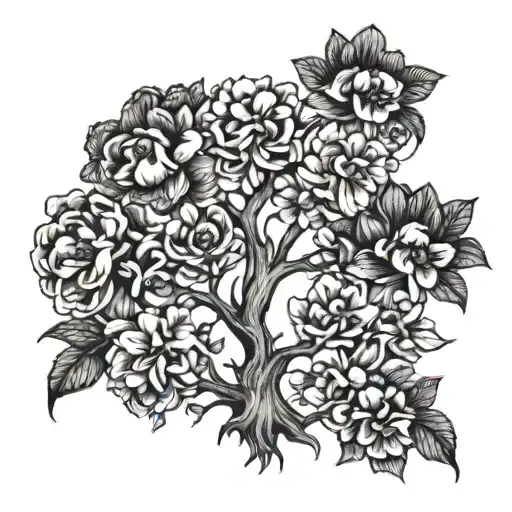 Blackwork "A Family Tree Made Of Intertwined Iris,..." Tattoo Idea