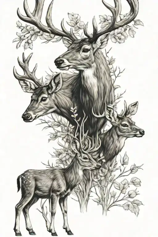 family of deer tattoo design idea