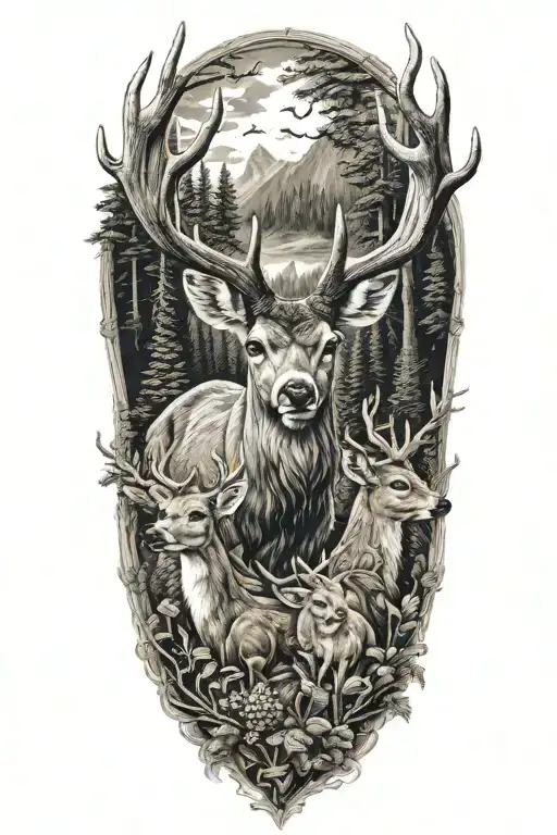 family of deer  tattoo design idea