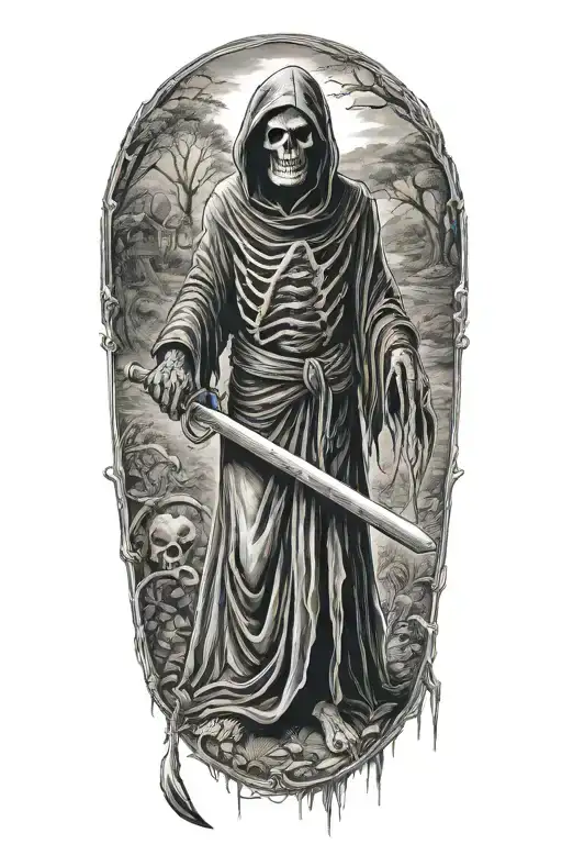 grim reaper with scythe tattoo design idea