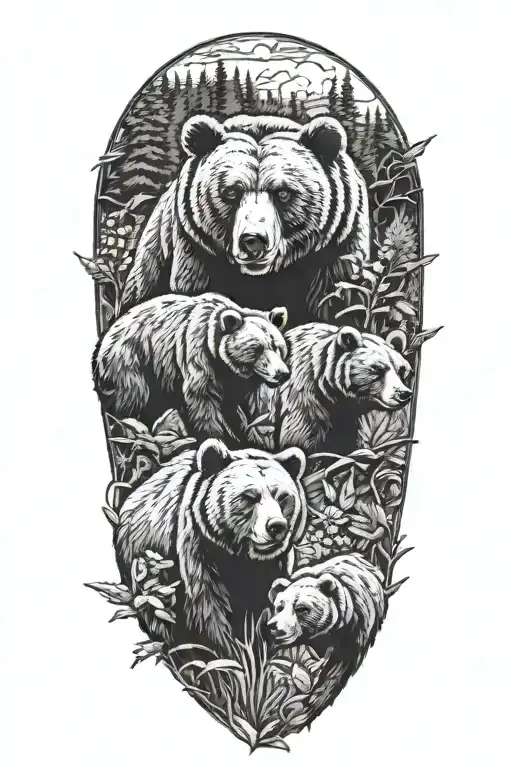 bears in nature tattoo design idea