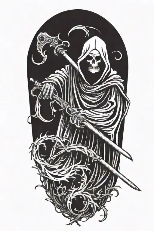 grim reaper with scythe tattoo design idea