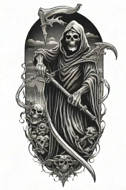 grim reaper with scythe tattoo design idea