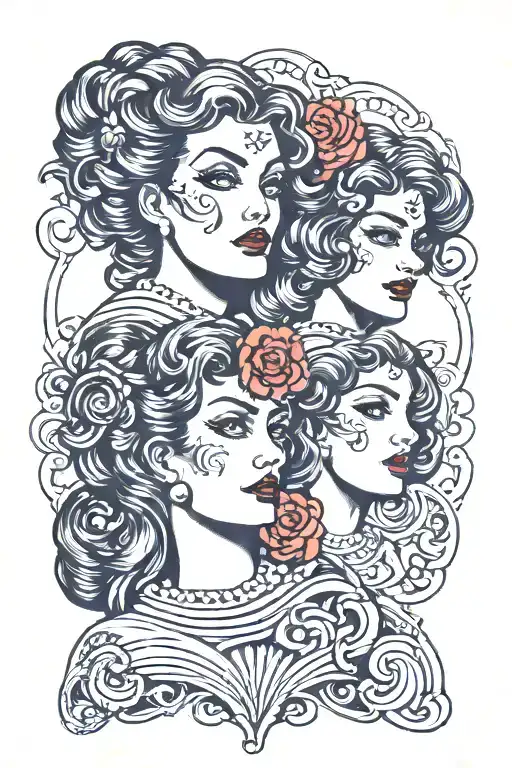 gemini two faced woman posing tattoo design idea