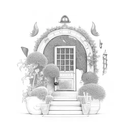 open door with a garden inside tattoo design idea