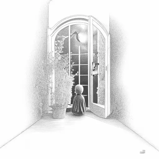 open door with a garden inside tattoo design idea