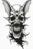 vampire bat skull, torn wings, blades instead of fangs tattoo design idea