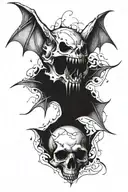 vampire bat skull, torn wings, blades instead of fangs tattoo design idea