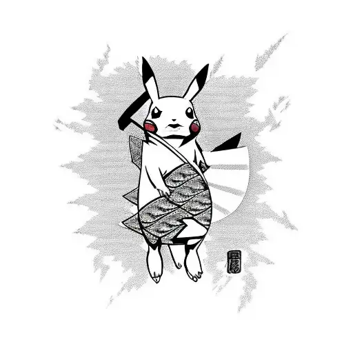 pikachu surf japanesse wave tattoo design idea