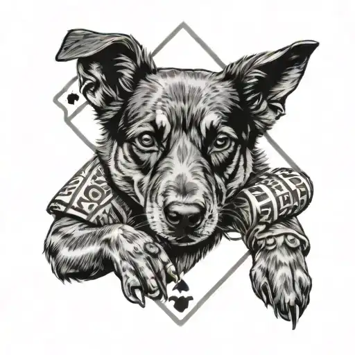 blue heelers playing poker hand holding tattoo design idea