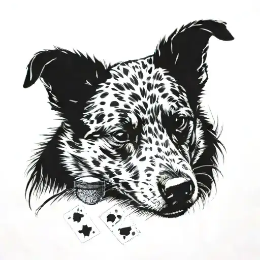blue heeler playing poker tattoo design idea